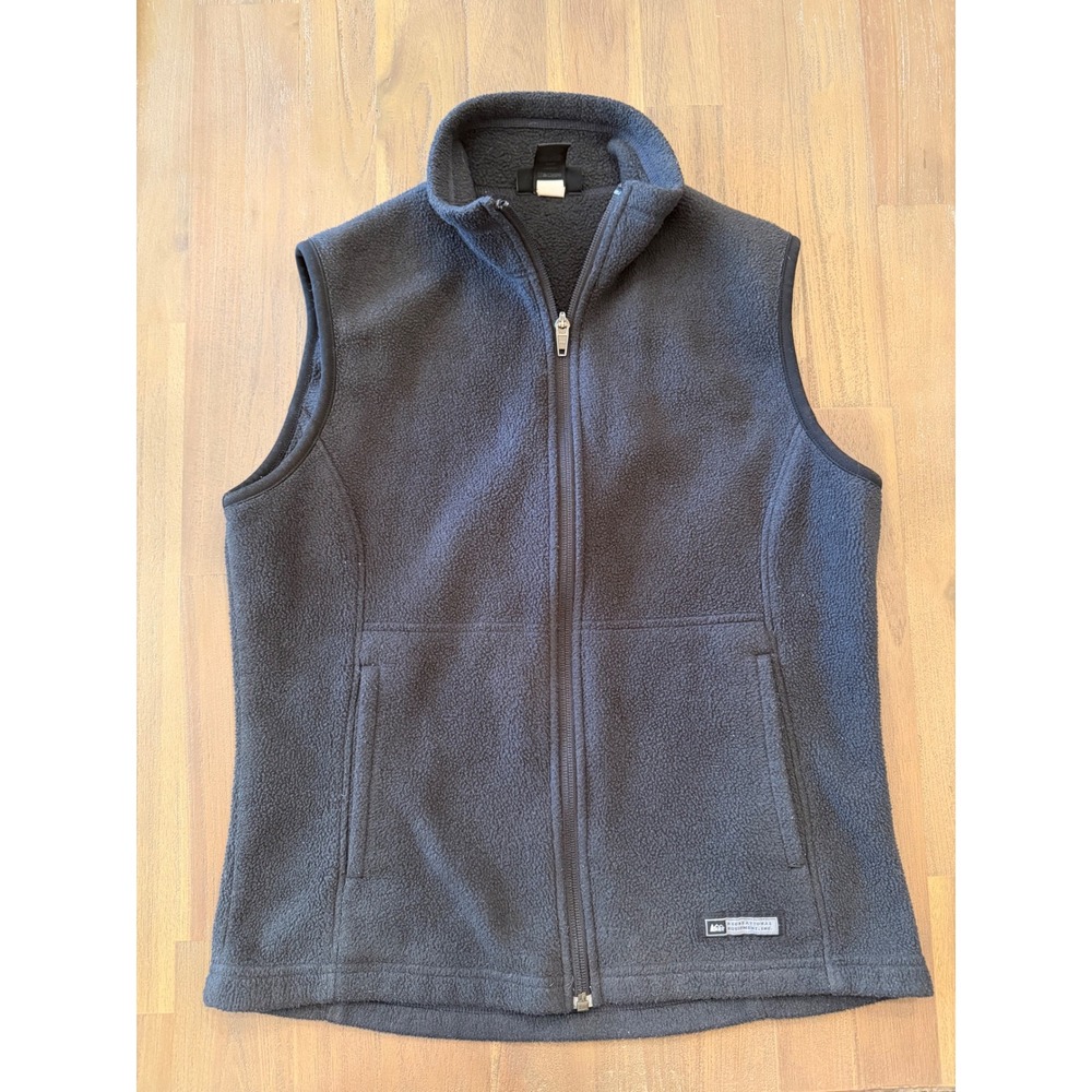 REI Womens Fleece Vest Full Zip Gray Black Size Medium Outdoor Hiking‎ Layering